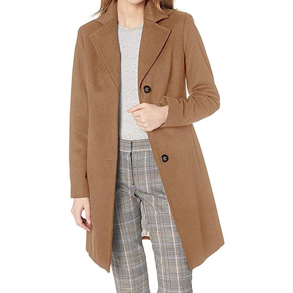Calvin Klein Wool-Blend Button Front Coat in Camel size 2 - Picture 12 of 15